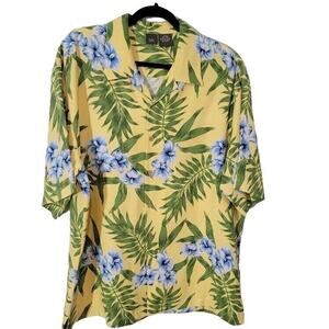 Folio Silk Hawaiian Shirt XL Vacation Cruise Men's Yellow Green Short Sleeve‎